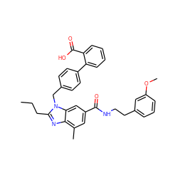 CCCc1nc2c(C)cc(C(=O)NCCc3cccc(OC)c3)cc2n1Cc1ccc(-c2ccccc2C(=O)O)cc1 ZINC000073200061