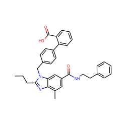 CCCc1nc2c(C)cc(C(=O)NCCc3ccccc3)cc2n1Cc1ccc(-c2ccccc2C(=O)O)cc1 ZINC000096935311