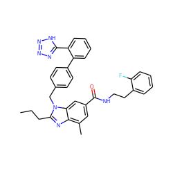 CCCc1nc2c(C)cc(C(=O)NCCc3ccccc3F)cc2n1Cc1ccc(-c2ccccc2-c2nnn[nH]2)cc1 ZINC000084672475