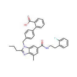 CCCc1nc2c(C)cc(C(=O)NCCc3ccccc3F)cc2n1Cc1ccc(-c2ccccc2C(=O)O)cc1 ZINC000073197353