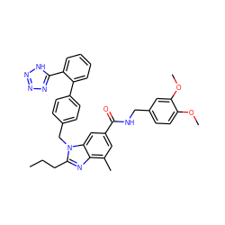 CCCc1nc2c(C)cc(C(=O)NCc3ccc(OC)c(OC)c3)cc2n1Cc1ccc(-c2ccccc2-c2nnn[nH]2)cc1 ZINC000084708789