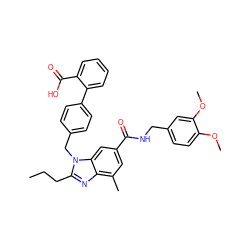 CCCc1nc2c(C)cc(C(=O)NCc3ccc(OC)c(OC)c3)cc2n1Cc1ccc(-c2ccccc2C(=O)O)cc1 ZINC000072316986