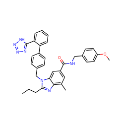 CCCc1nc2c(C)cc(C(=O)NCc3ccc(OC)cc3)cc2n1Cc1ccc(-c2ccccc2-c2nnn[nH]2)cc1 ZINC000084708787