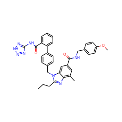 CCCc1nc2c(C)cc(C(=O)NCc3ccc(OC)cc3)cc2n1Cc1ccc(-c2ccccc2C(=O)Nc2nn[nH]n2)cc1 ZINC000653773277