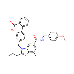 CCCc1nc2c(C)cc(C(=O)NCc3ccc(OC)cc3)cc2n1Cc1ccc(-c2ccccc2C(=O)O)cc1 ZINC000072316988