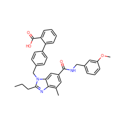 CCCc1nc2c(C)cc(C(=O)NCc3cccc(OC)c3)cc2n1Cc1ccc(-c2ccccc2C(=O)O)cc1 ZINC000073199164