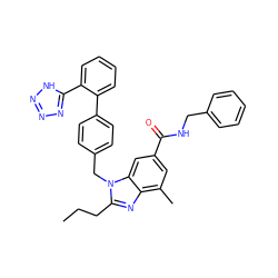 CCCc1nc2c(C)cc(C(=O)NCc3ccccc3)cc2n1Cc1ccc(-c2ccccc2-c2nnn[nH]2)cc1 ZINC000084709533