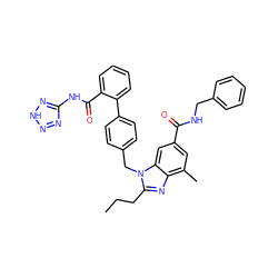 CCCc1nc2c(C)cc(C(=O)NCc3ccccc3)cc2n1Cc1ccc(-c2ccccc2C(=O)Nc2nn[nH]n2)cc1 ZINC000653773265