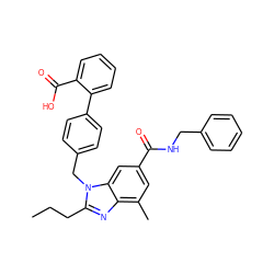 CCCc1nc2c(C)cc(C(=O)NCc3ccccc3)cc2n1Cc1ccc(-c2ccccc2C(=O)O)cc1 ZINC000073198801