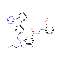 CCCc1nc2c(C)cc(C(=O)NCc3ccccc3OC)cc2n1Cc1ccc(-c2ccccc2-c2nnn[nH]2)cc1 ZINC000072316991