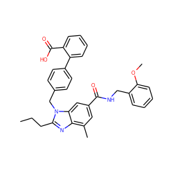 CCCc1nc2c(C)cc(C(=O)NCc3ccccc3OC)cc2n1Cc1ccc(-c2ccccc2C(=O)O)cc1 ZINC000072316987