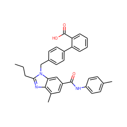 CCCc1nc2c(C)cc(C(=O)Nc3ccc(C)cc3)cc2n1Cc1ccc(-c2ccccc2C(=O)O)cc1 ZINC000096935327