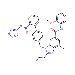 CCCc1nc2c(C)cc(C(=O)Nc3ccccc3OC)cc2n1Cc1ccc(-c2ccccc2C(=O)Nc2nn[nH]n2)cc1 ZINC000653694180