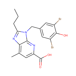 CCCc1nc2c(C)cc(C(=O)O)nc2n1Cc1cc(Br)c(O)c(Br)c1 ZINC000026185748