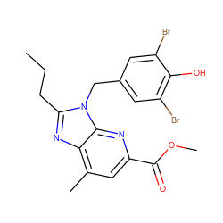 CCCc1nc2c(C)cc(C(=O)OC)nc2n1Cc1cc(Br)c(O)c(Br)c1 ZINC000001482990