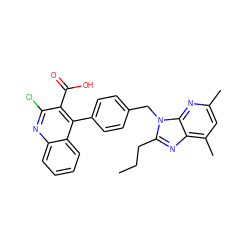 CCCc1nc2c(C)cc(C)nc2n1Cc1ccc(-c2c(C(=O)O)c(Cl)nc3ccccc23)cc1 ZINC000013560861