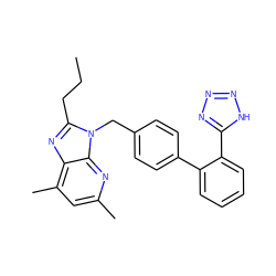 CCCc1nc2c(C)cc(C)nc2n1Cc1ccc(-c2ccccc2-c2nnn[nH]2)cc1 ZINC000000586426