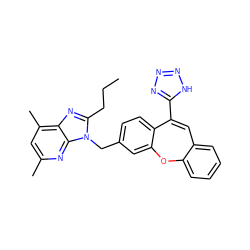 CCCc1nc2c(C)cc(C)nc2n1Cc1ccc2c(c1)Oc1ccccc1C=C2c1nnn[nH]1 ZINC000013742176