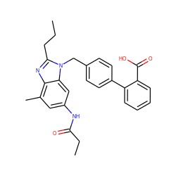 CCCc1nc2c(C)cc(NC(=O)CC)cc2n1Cc1ccc(-c2ccccc2C(=O)O)cc1 ZINC000096935316