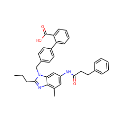 CCCc1nc2c(C)cc(NC(=O)CCc3ccccc3)cc2n1Cc1ccc(-c2ccccc2C(=O)O)cc1 ZINC000096935321