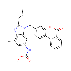 CCCc1nc2c(C)cc(NC(=O)OC)cc2n1Cc1ccc(-c2ccccc2C(=O)O)cc1 ZINC000096935322