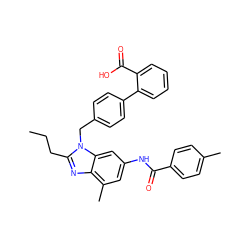 CCCc1nc2c(C)cc(NC(=O)c3ccc(C)cc3)cc2n1Cc1ccc(-c2ccccc2C(=O)O)cc1 ZINC000096935319