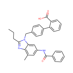 CCCc1nc2c(C)cc(NC(=O)c3ccccc3)cc2n1Cc1ccc(-c2ccccc2C(=O)O)cc1 ZINC000096935318