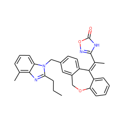 CCCc1nc2c(C)cccc2n1Cc1ccc2c(c1)COc1ccccc1/C2=C(\C)c1noc(=O)[nH]1 ZINC000117524684