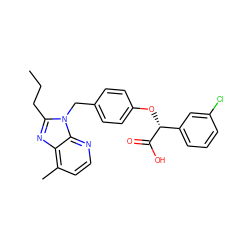 CCCc1nc2c(C)ccnc2n1Cc1ccc(O[C@@H](C(=O)O)c2cccc(Cl)c2)cc1 ZINC000029344361