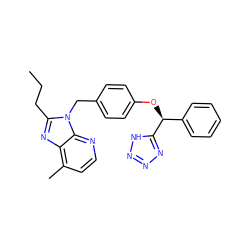 CCCc1nc2c(C)ccnc2n1Cc1ccc(O[C@@H](c2ccccc2)c2nnn[nH]2)cc1 ZINC000029333009