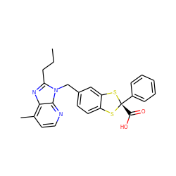 CCCc1nc2c(C)ccnc2n1Cc1ccc2c(c1)S[C@](C(=O)O)(c1ccccc1)S2 ZINC000003788708