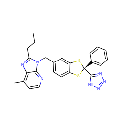 CCCc1nc2c(C)ccnc2n1Cc1ccc2c(c1)S[C@](c1ccccc1)(c1nnn[nH]1)S2 ZINC000027851594