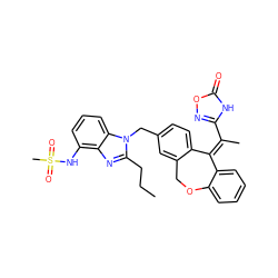 CCCc1nc2c(NS(C)(=O)=O)cccc2n1Cc1ccc2c(c1)COc1ccccc1/C2=C(\C)c1noc(=O)[nH]1 ZINC000117521623