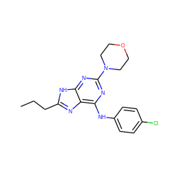 CCCc1nc2c(Nc3ccc(Cl)cc3)nc(N3CCOCC3)nc2[nH]1 ZINC000026735332