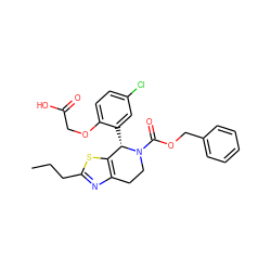 CCCc1nc2c(s1)[C@H](c1cc(Cl)ccc1OCC(=O)O)N(C(=O)OCc1ccccc1)CC2 ZINC000206815595