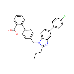 CCCc1nc2cc(-c3ccc(Cl)cc3)ccc2n1Cc1ccc(-c2ccccc2C(=O)O)cc1 ZINC001772650860