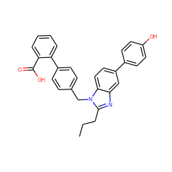 CCCc1nc2cc(-c3ccc(O)cc3)ccc2n1Cc1ccc(-c2ccccc2C(=O)O)cc1 ZINC001772644327