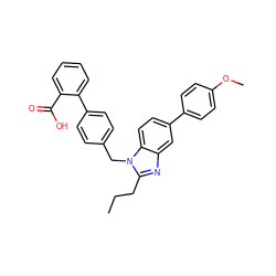 CCCc1nc2cc(-c3ccc(OC)cc3)ccc2n1Cc1ccc(-c2ccccc2C(=O)O)cc1 ZINC001772653576