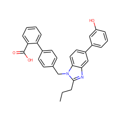 CCCc1nc2cc(-c3cccc(O)c3)ccc2n1Cc1ccc(-c2ccccc2C(=O)O)cc1 ZINC001772584582