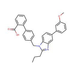 CCCc1nc2cc(-c3cccc(OC)c3)ccc2n1Cc1ccc(-c2ccccc2C(=O)O)cc1 ZINC001772579174