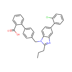 CCCc1nc2cc(-c3ccccc3Cl)ccc2n1Cc1ccc(-c2ccccc2C(=O)O)cc1 ZINC001772630504