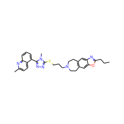 CCCc1nc2cc3c(cc2o1)CCN(CCCSc1nnc(-c2cccc4nc(C)ccc24)n1C)CC3 ZINC000029127512