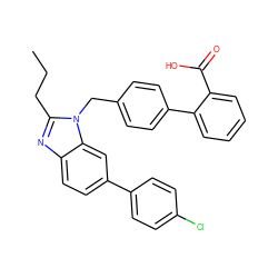 CCCc1nc2ccc(-c3ccc(Cl)cc3)cc2n1Cc1ccc(-c2ccccc2C(=O)O)cc1 ZINC001772596745