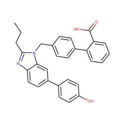 CCCc1nc2ccc(-c3ccc(O)cc3)cc2n1Cc1ccc(-c2ccccc2C(=O)O)cc1 ZINC001772611894