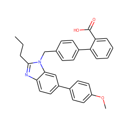 CCCc1nc2ccc(-c3ccc(OC)cc3)cc2n1Cc1ccc(-c2ccccc2C(=O)O)cc1 ZINC001772576960