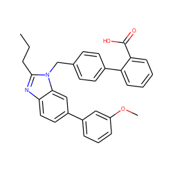 CCCc1nc2ccc(-c3cccc(OC)c3)cc2n1Cc1ccc(-c2ccccc2C(=O)O)cc1 ZINC001772655288