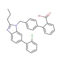 CCCc1nc2ccc(-c3ccccc3Cl)cc2n1Cc1ccc(-c2ccccc2C(=O)O)cc1 ZINC001772656376