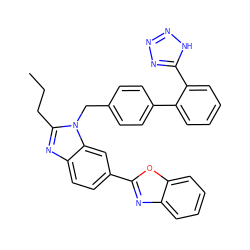 CCCc1nc2ccc(-c3nc4ccccc4o3)cc2n1Cc1ccc(-c2ccccc2-c2nnn[nH]2)cc1 ZINC000013732090