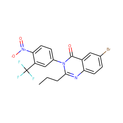 CCCc1nc2ccc(Br)cc2c(=O)n1-c1ccc([N+](=O)[O-])c(C(F)(F)F)c1 ZINC000002836192