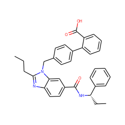 CCCc1nc2ccc(C(=O)N[C@@H](CC)c3ccccc3)cc2n1Cc1ccc(-c2ccccc2C(=O)O)cc1 ZINC000045373986